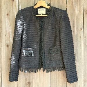 Black Tweed Textured Collarless Jacket